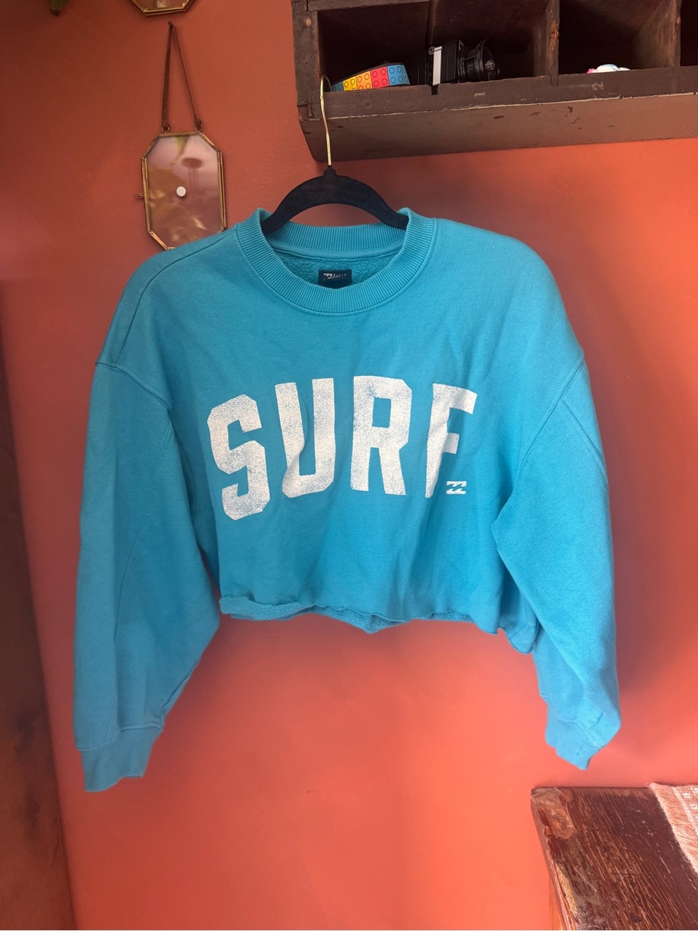 Billabong Turquoise Cropped 'SURF' Sweatshirt